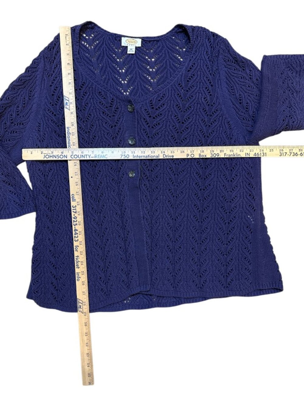 Talbots Sz 3X Purple Indigo 100% Cotton Open Knit 3-Button Cardigan Sweater - Picture 8 of 8